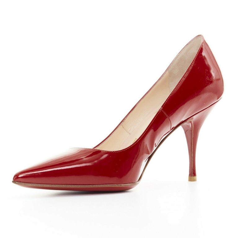 new CHRISTIAN LOUBOUTIN New Piaf 85 Cerise red patent leather pointy ...