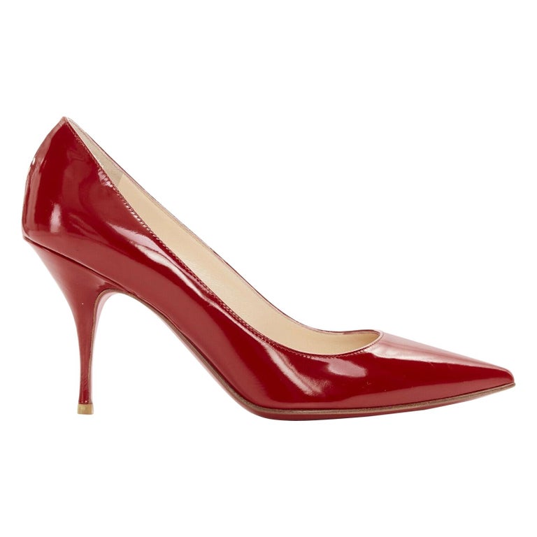 new CHRISTIAN LOUBOUTIN New Piaf 85 Cerise red patent leather pointy pump  EU35.5 at 1stDibs