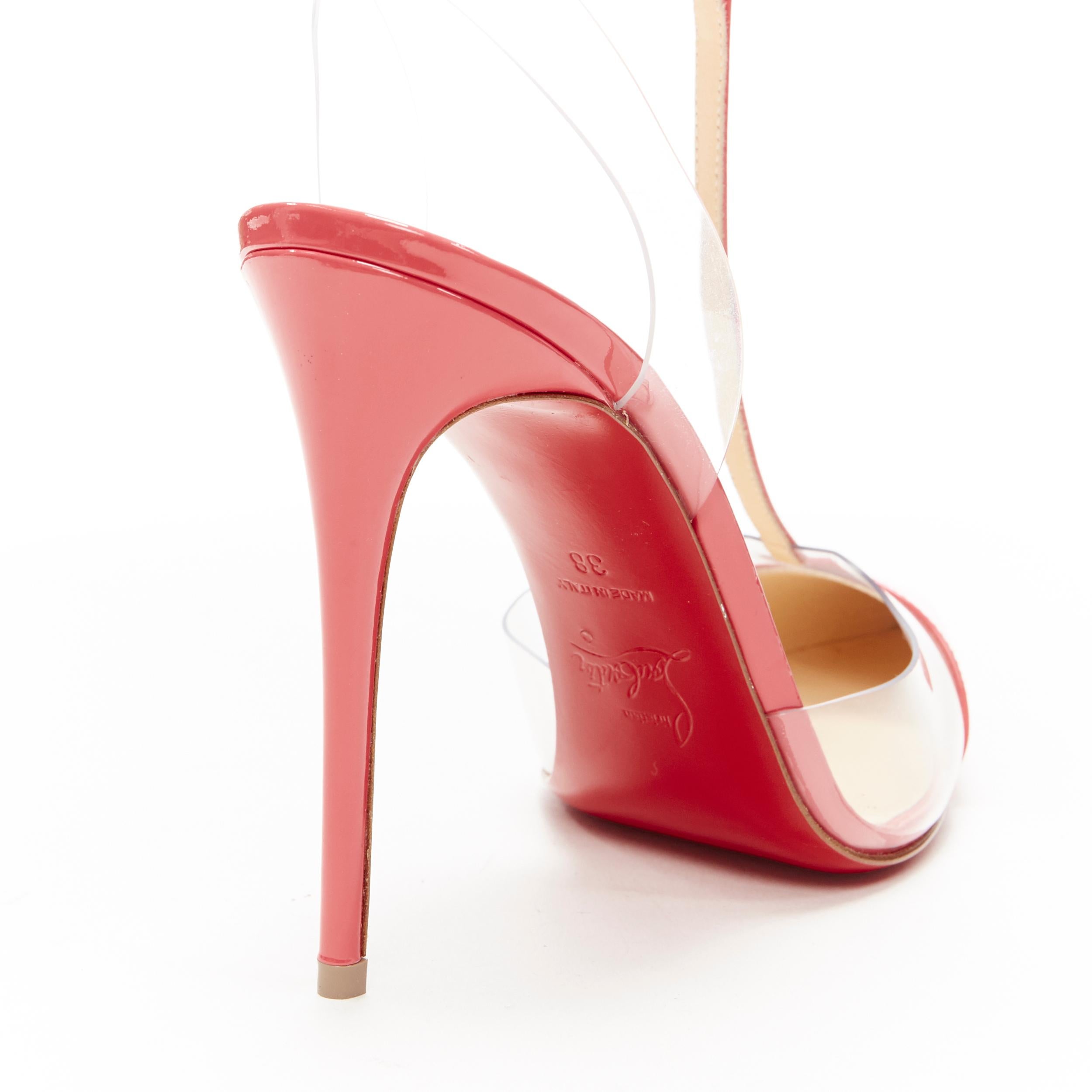 new CHRISTIAN LOUBOUTIN Nosy 100 begonia pink patent PVC T-strap pointy pumps 38 2
