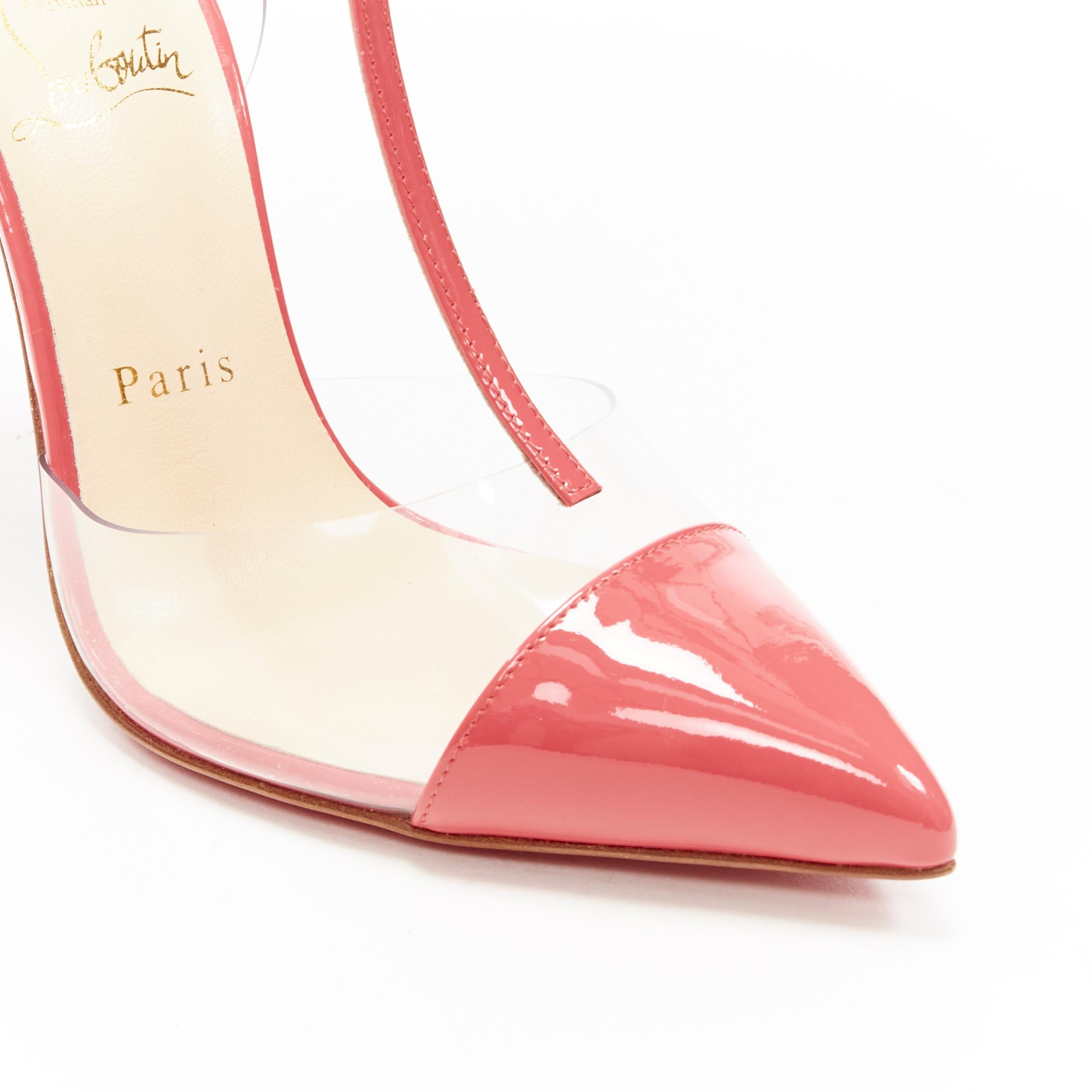 Women's new CHRISTIAN LOUBOUTIN Nosy 100 begonia pink patent PVC T-strap pointy pumps 38