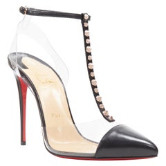 neu CHRISTIAN LOUBOUTIN Nosy Spikes 100 schwarz spike PVC T-strap pumps 39.5