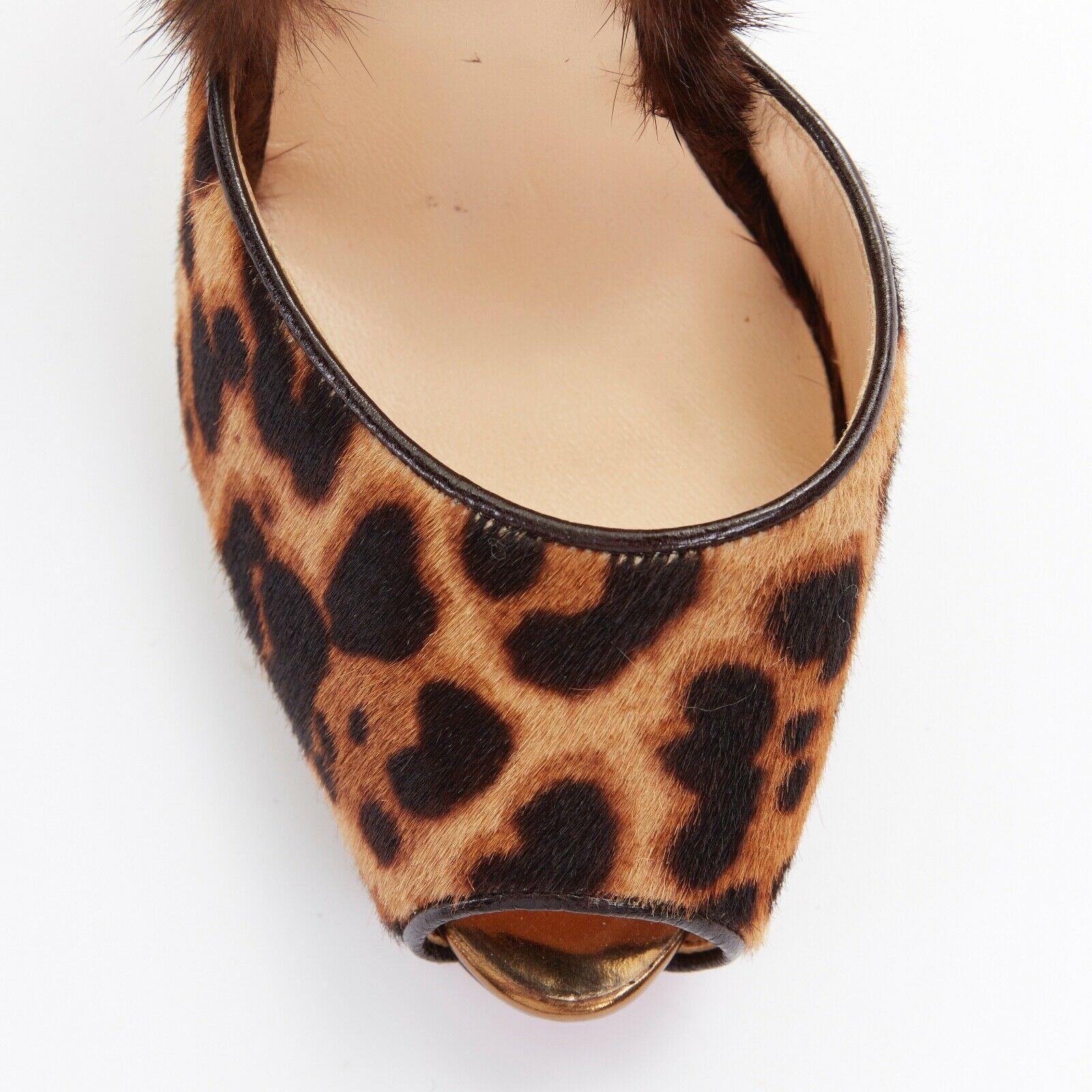 new CHRISTIAN LOUBOUTIN Nutria 120 leopard fur trimmed strass heel mule EU38 In Good Condition In Hong Kong, NT