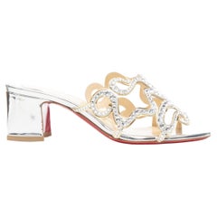 new CHRISTIAN LOUBOUTIN Octostrass silver crystal strappy mid heel mule EU36
