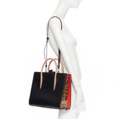 CHRISTIAN LOUBOUTIN Paloma black leopard patent studded medium satchel bag
