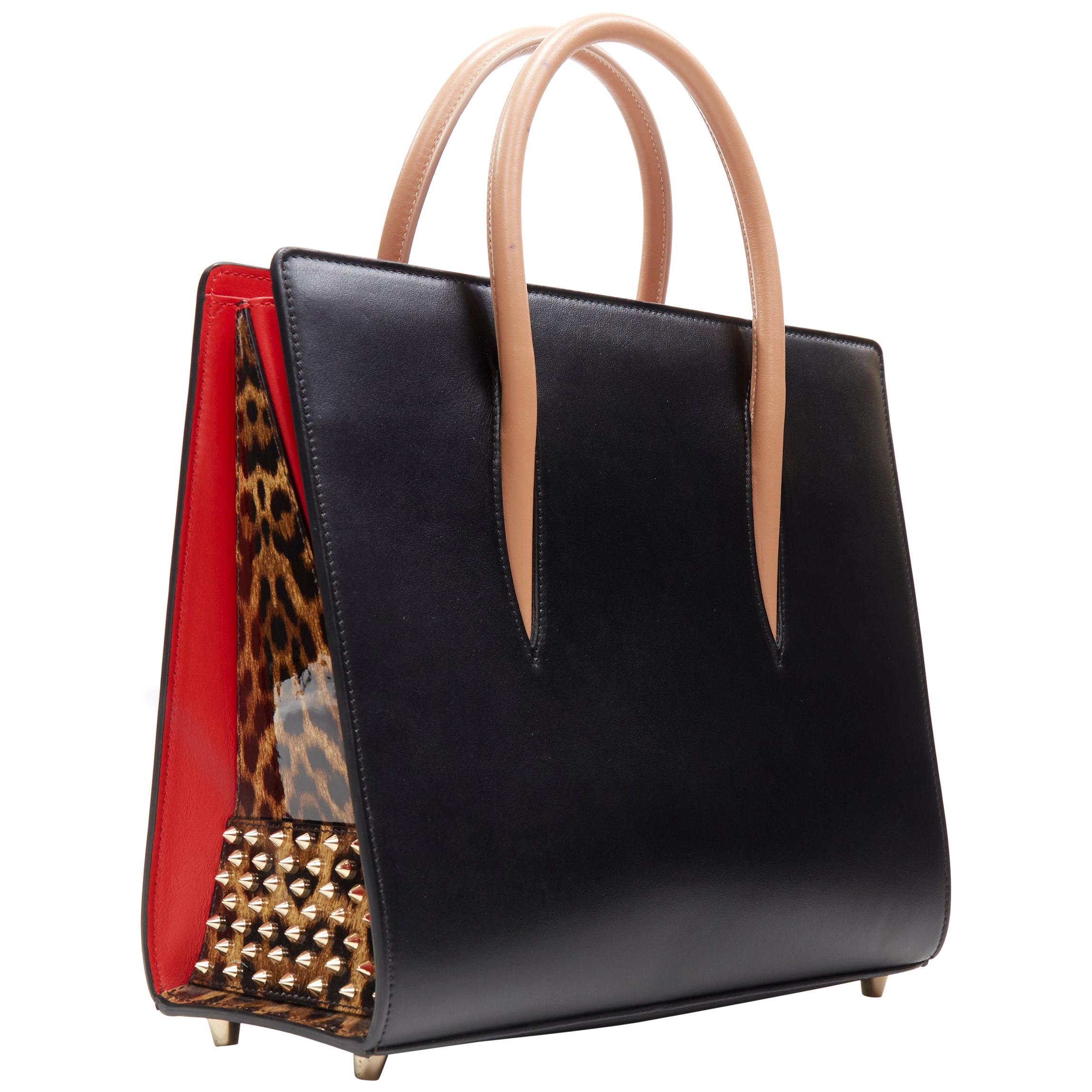 CHRISTIAN LOUBOUTIN Paloma black leopard patent studded medium satchel bag