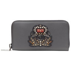 new CHRISTIAN LOUBOUTIN Panettone Empire studded grey leather continental wallet