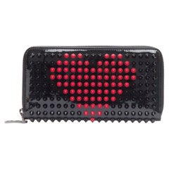 new CHRISTIAN LOUBOUTIN Panettone Valentines black patent pink heart spike stud