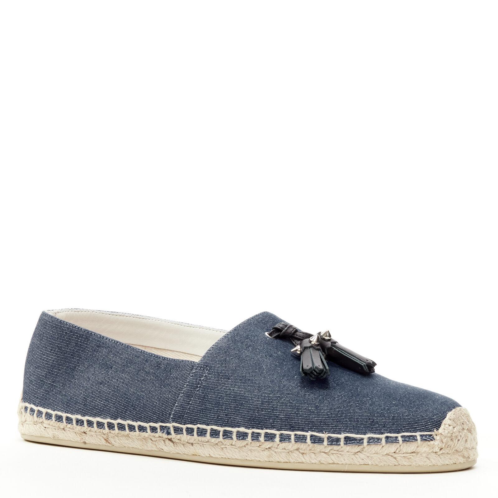 new CHRISTIAN LOUBOUTIN Papiougomme blue denim stud tassel espadrille shoes EU42 In New Condition For Sale In Hong Kong, NT