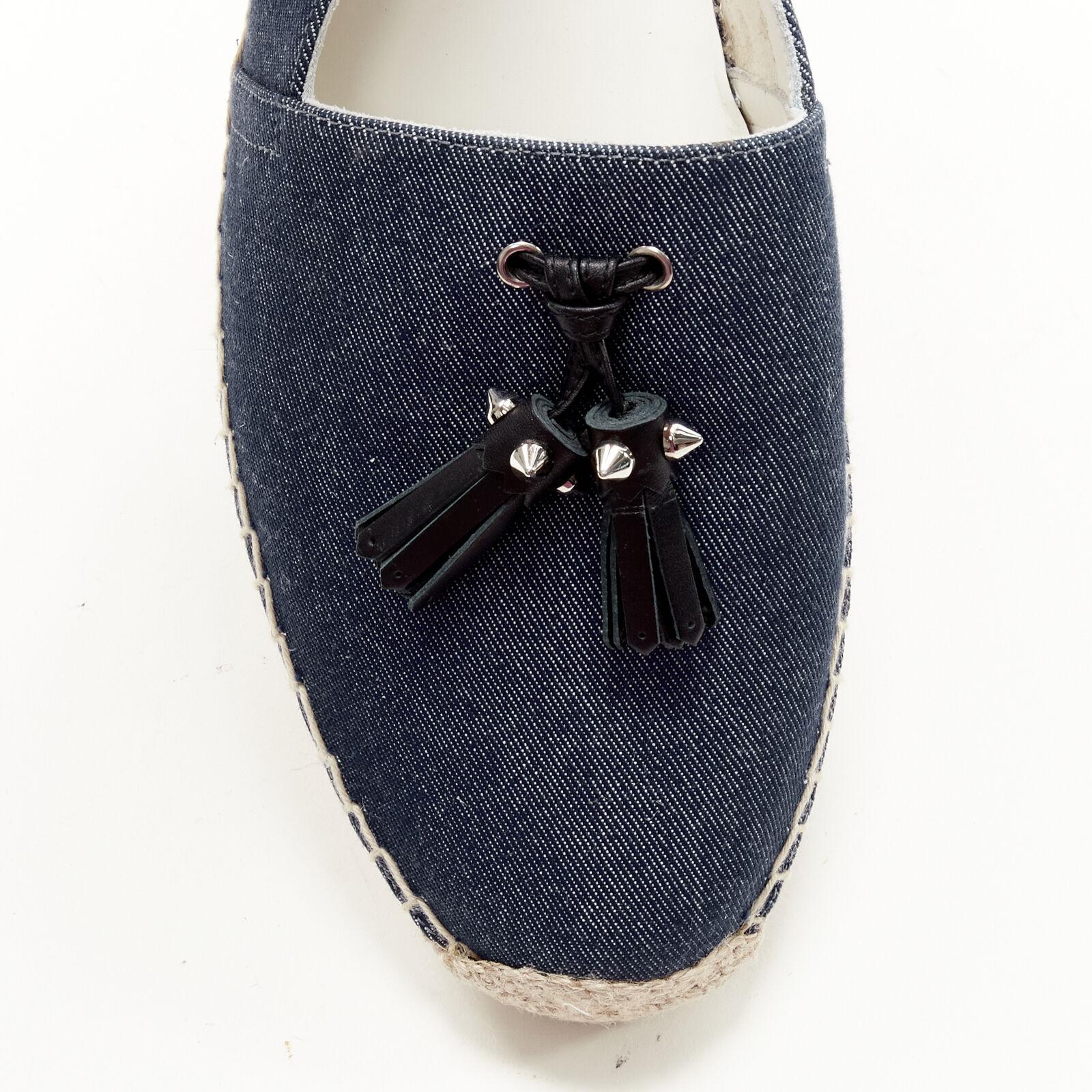 new CHRISTIAN LOUBOUTIN Papiougomme blue denim stud tassel espadrille shoes EU42 For Sale 2