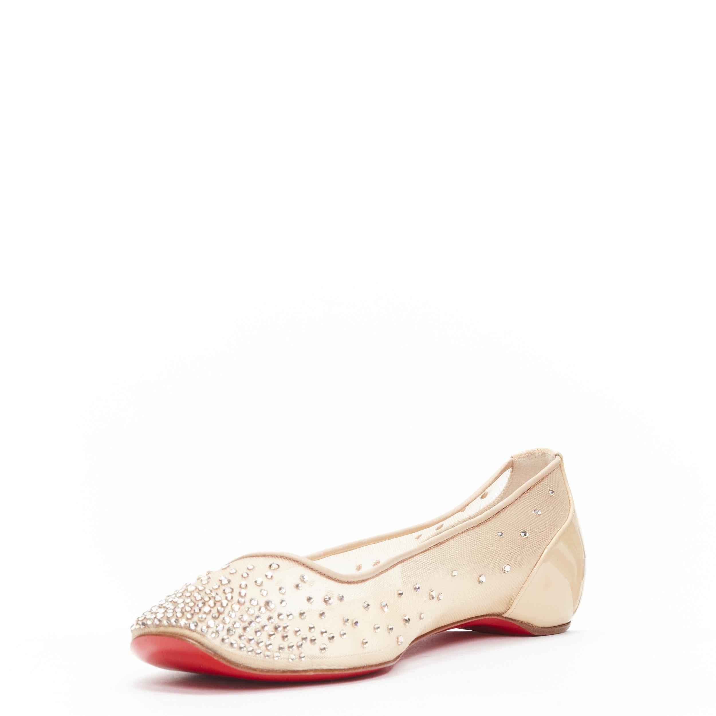 Beige new CHRISTIAN LOUBOUTIN Patinotte Strass crystal embellished nude flats EU37.5