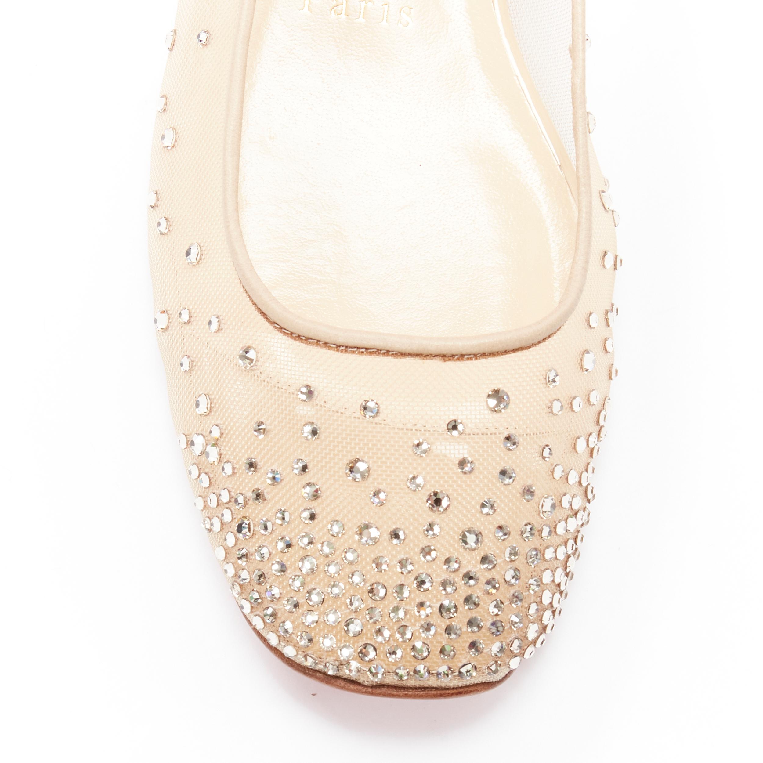 new CHRISTIAN LOUBOUTIN Patinotte Strass crystal embellished nude flats EU37.5 In Good Condition In Hong Kong, NT