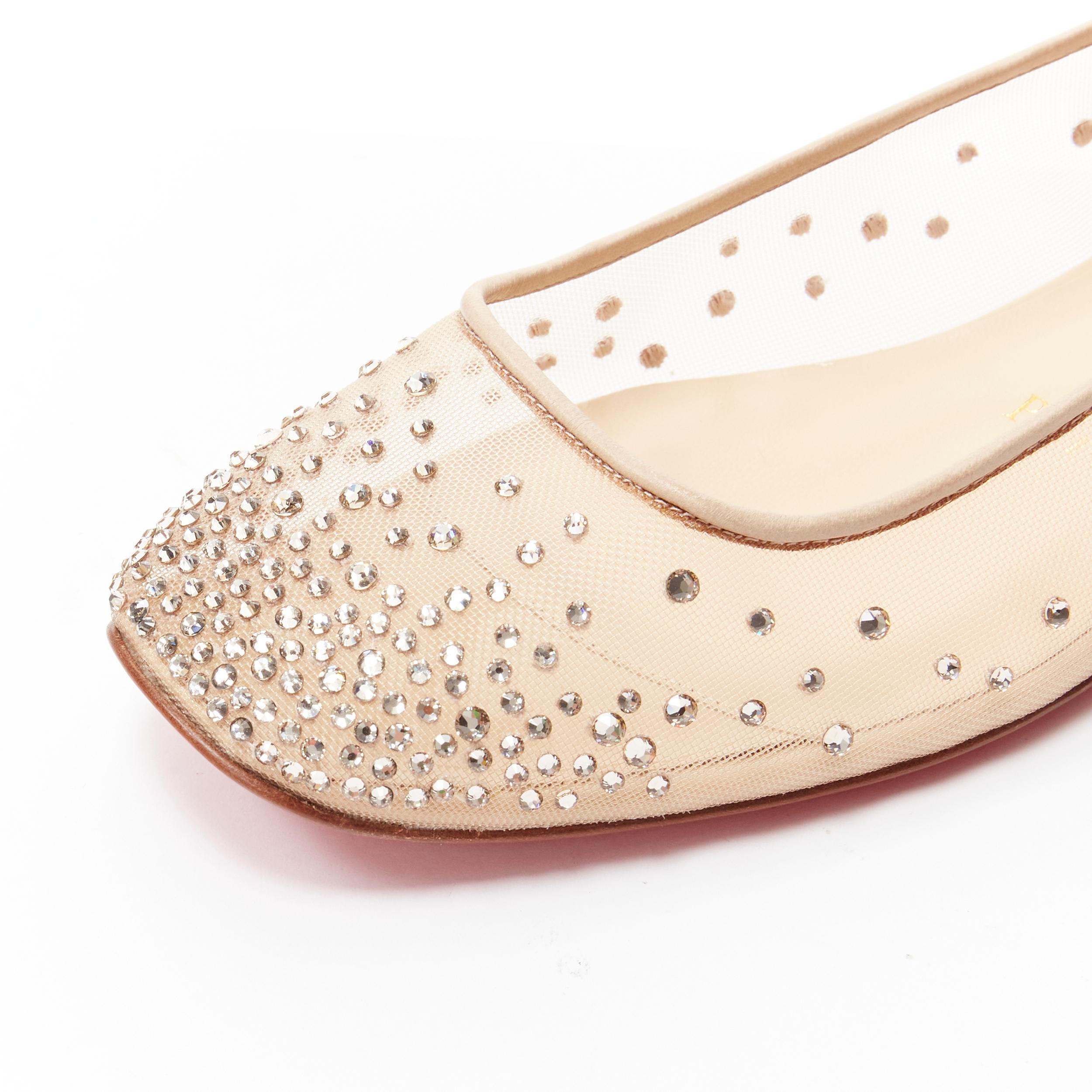 Women's new CHRISTIAN LOUBOUTIN Patinotte Strass crystal embellished nude flats EU37.5