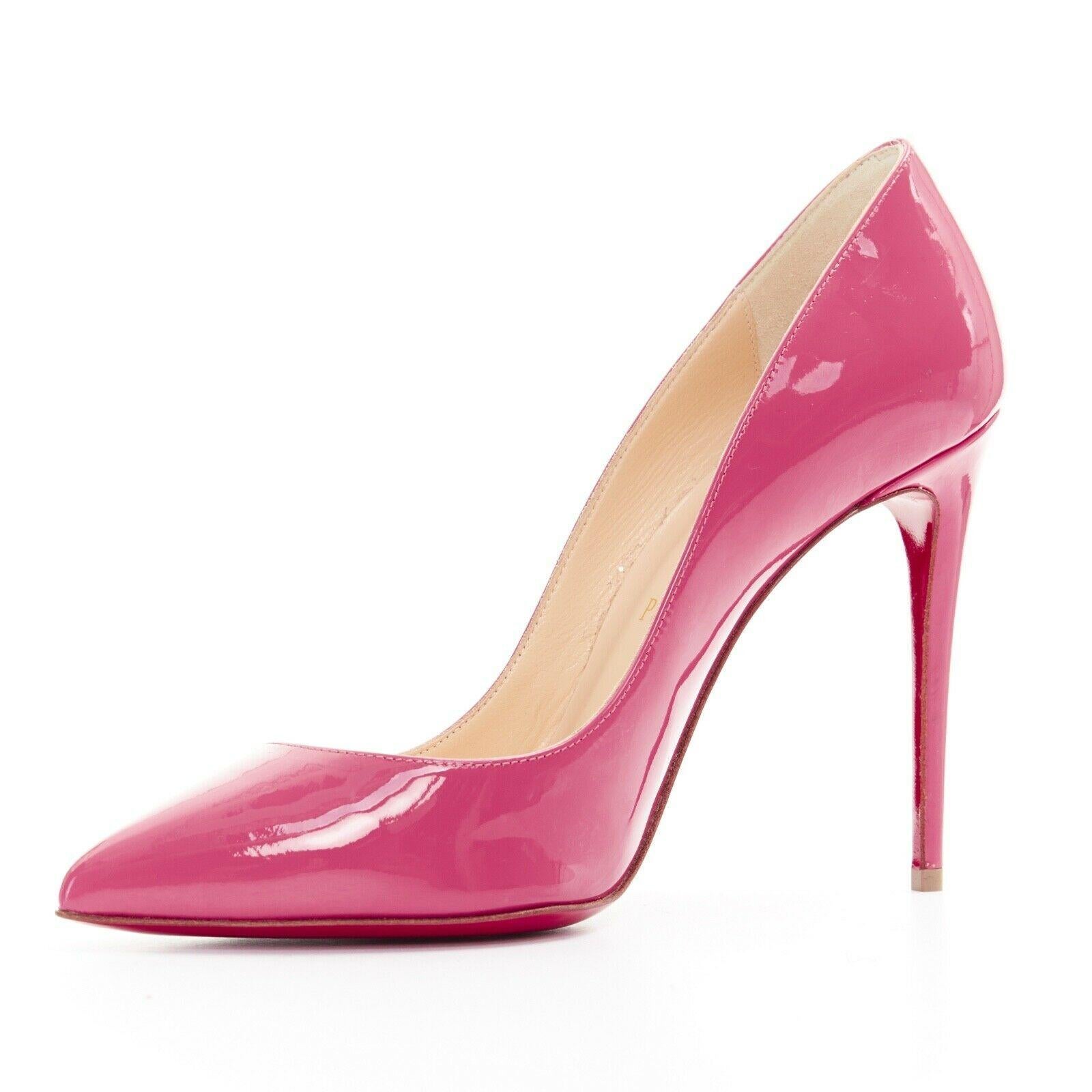 Pink new CHRISTIAN LOUBOUTIN Pigalle Follies 100 pink patent pointed toe pumps EU37