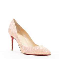 new CHRISTIAN LOUBOUTIN Pigalle Follies 85 iridescent peach glitter pump EU41