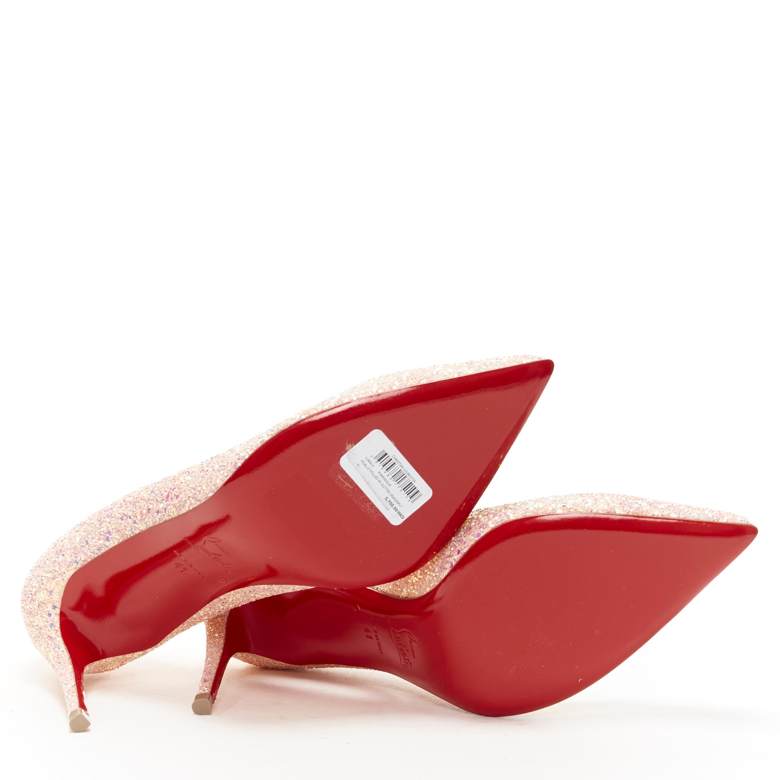 Beige new CHRISTIAN LOUBOUTIN Pigalle Follies 85 iridescent peach glitter pump EU41