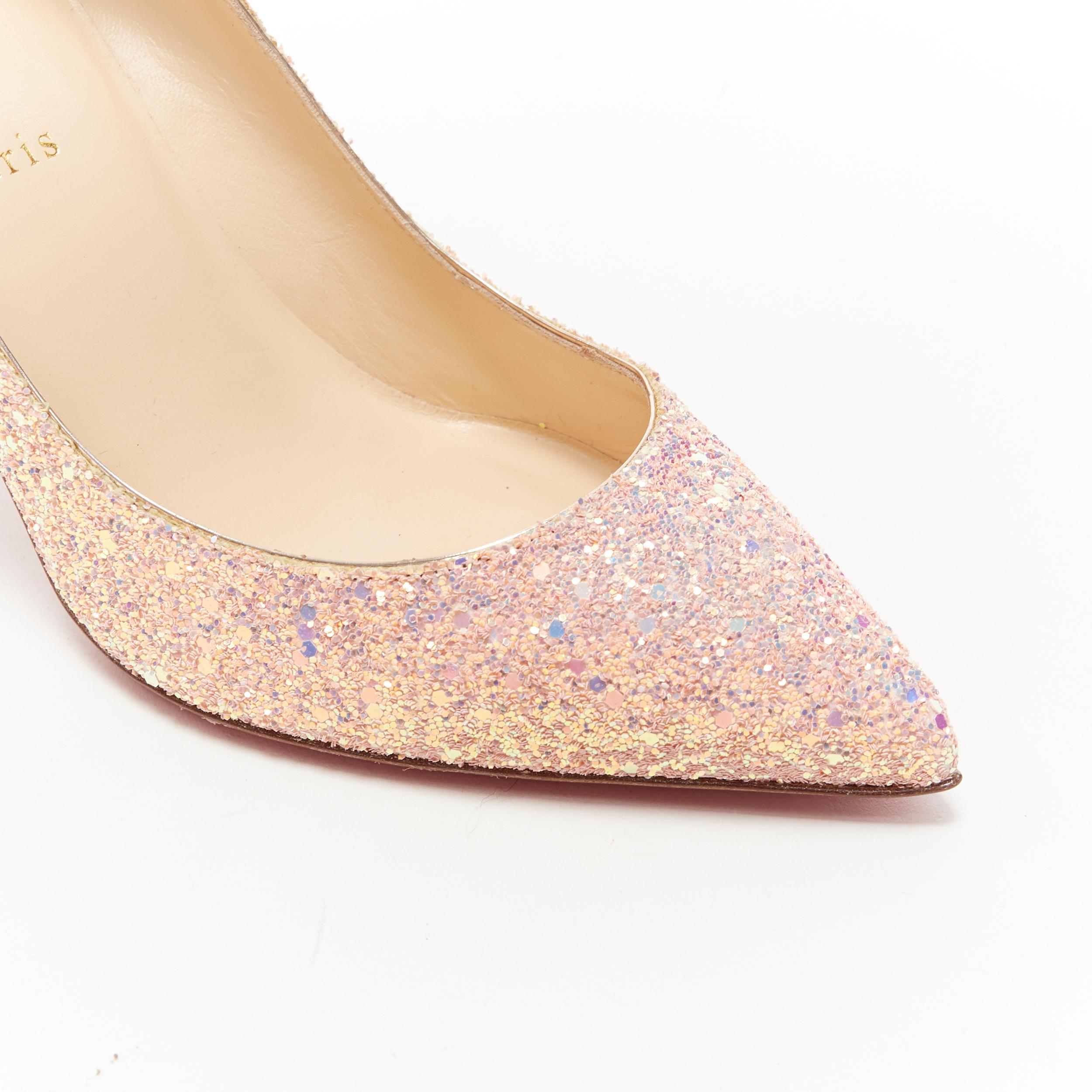 Women's new CHRISTIAN LOUBOUTIN Pigalle Follies 85 iridescent peach glitter pump EU41