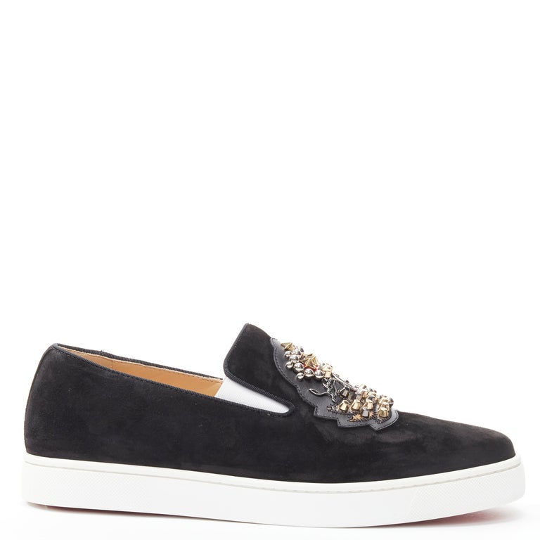 Christian Louboutin black Pik Boat Studded Suede Sneakers