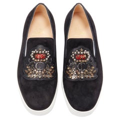 new CHRISTIAN LOUBOUTIN Pik Boat CL crest studded black suede sneaker EU40.5
