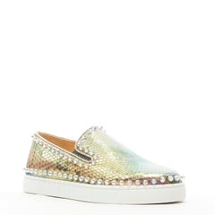 new CHRISTIAN LOUBOUTIN Pik Boat iridescent leather spike stud sneaker EU37