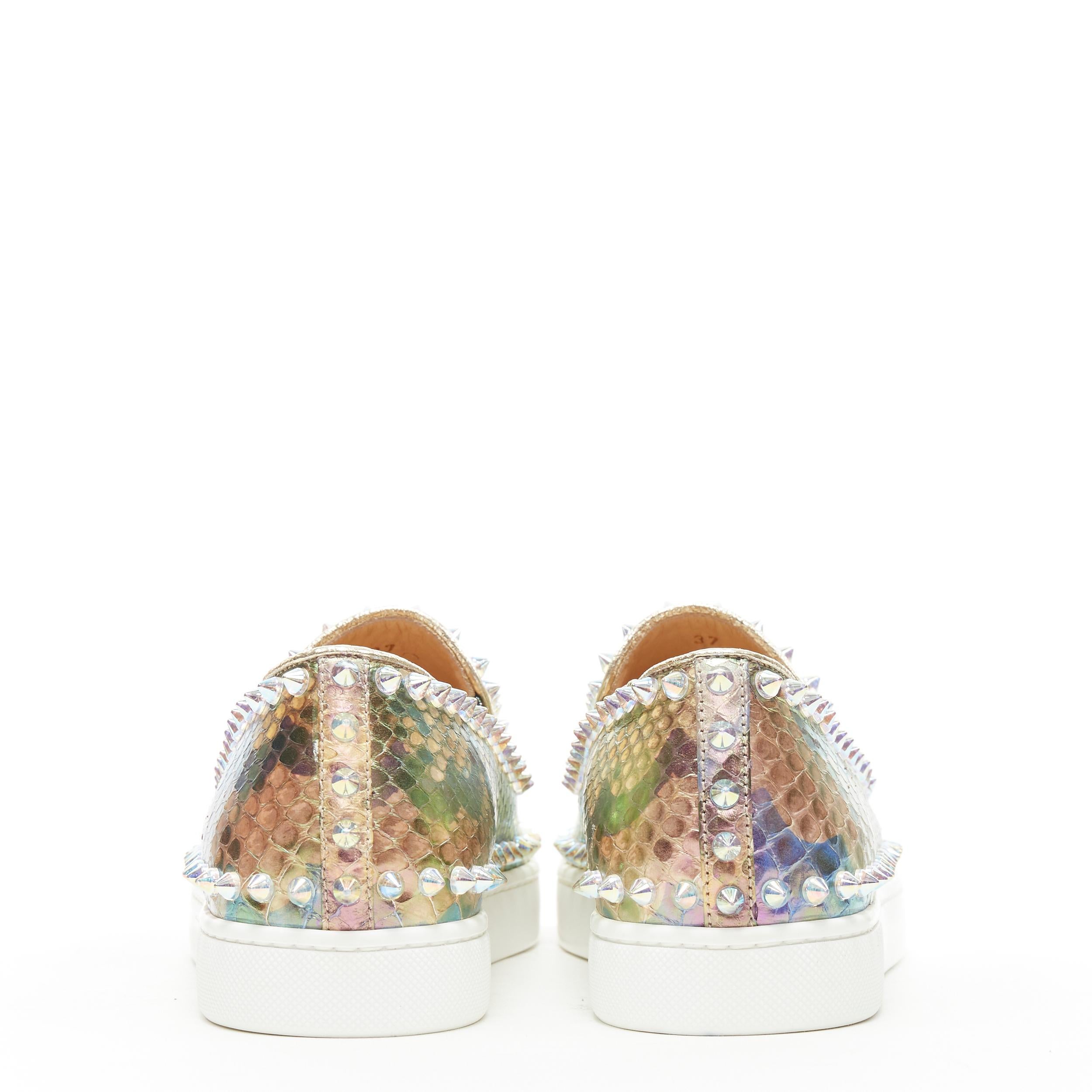 new CHRISTIAN LOUBOUTIN Pik Boat iridescent leather spike stud sneaker EU37 In New Condition In Hong Kong, NT