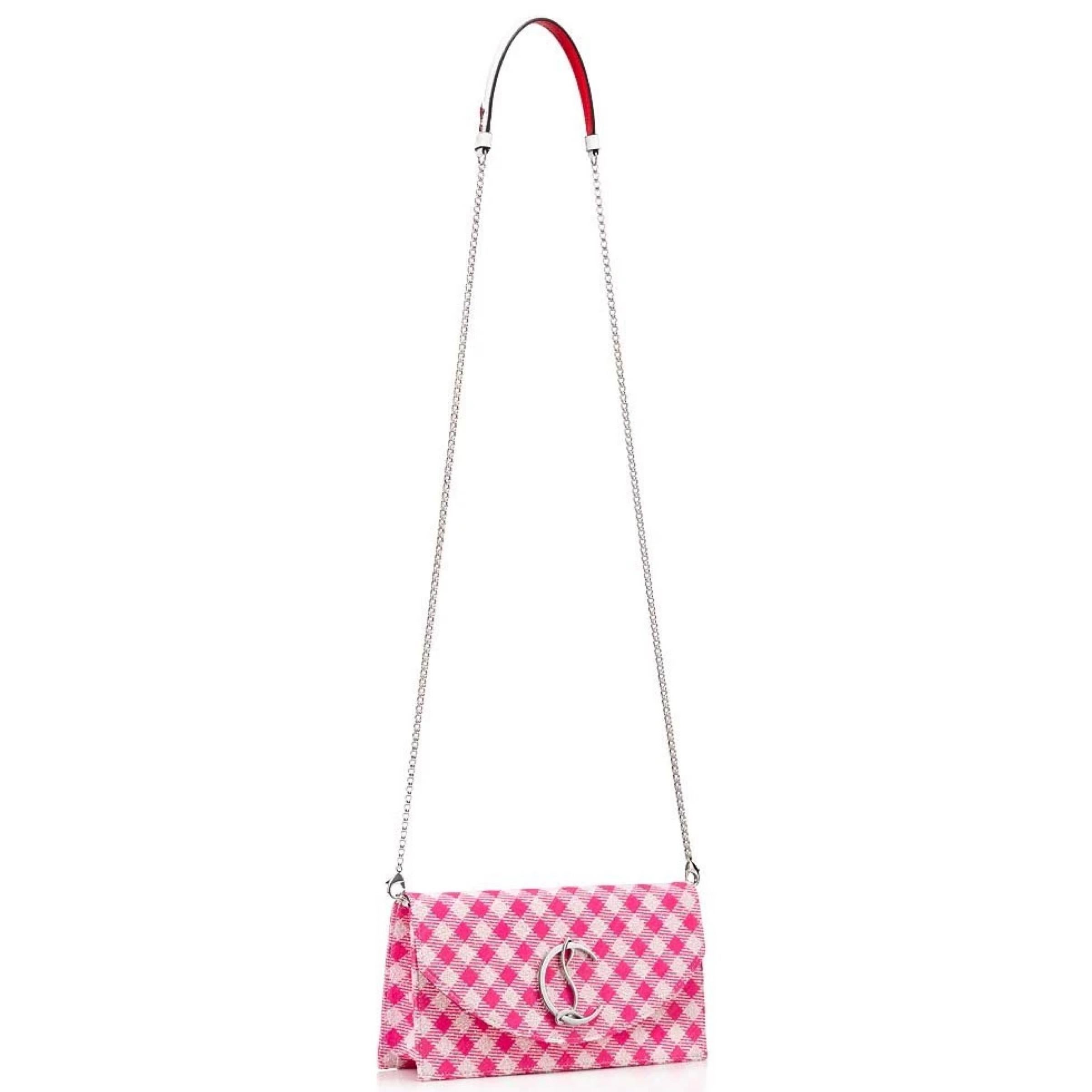 NEW  Christian Louboutin Pink Vichy Canvas Crossbody Shoulder Bag For Sale 3