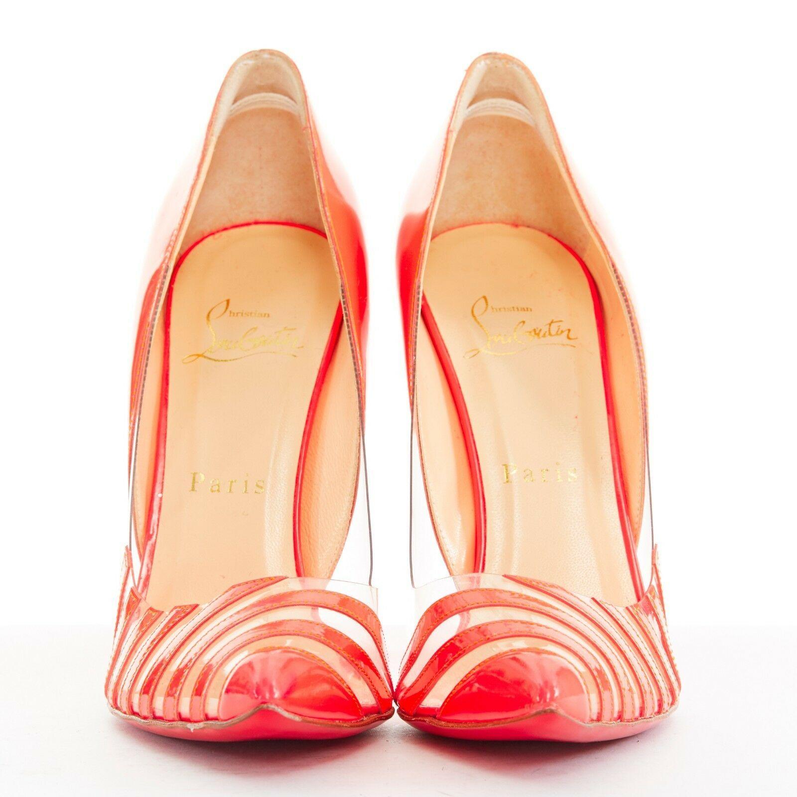 Orange new CHRISTIAN LOUBOUTIN Pivichic 100 neon pink patent PVC stripe pump EU36.5