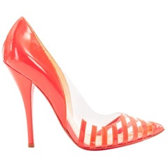 new CHRISTIAN LOUBOUTIN Pivichic 100 neon pink patent PVC stripe pump EU36.5