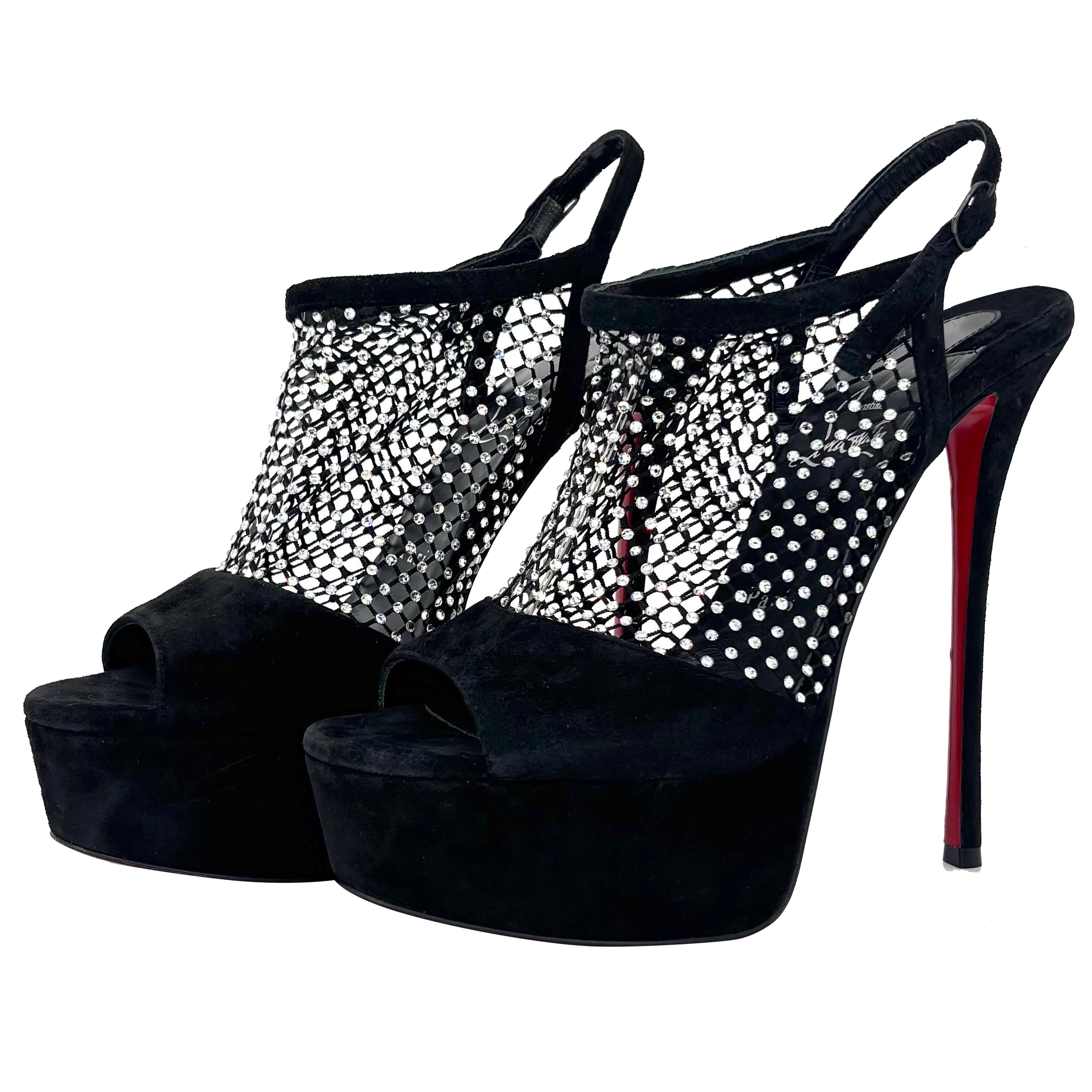 NEW Christian Louboutin Plougesta Alta Strass Embellished Platform Sandals 38.5 in vendita
