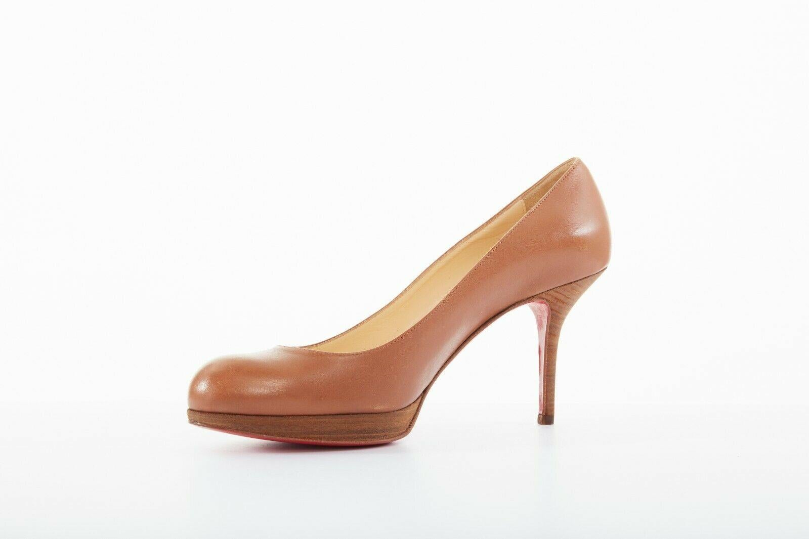 new CHRISTIAN LOUBOUTIN Prorata 90 Wood brown round toe platform heels 37.5 In Good Condition In Hong Kong, NT