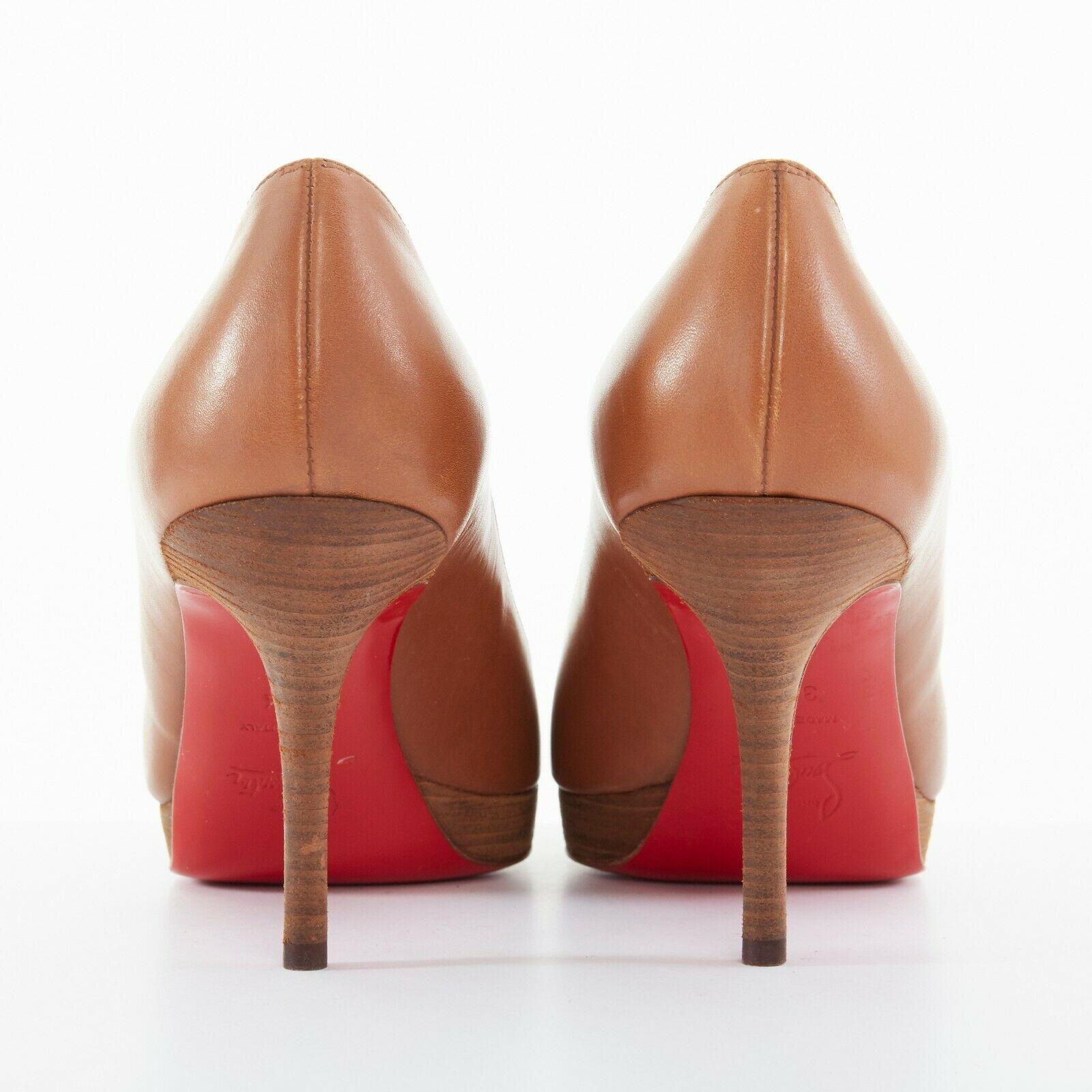 Women's new CHRISTIAN LOUBOUTIN Prorata 90 Wood brown round toe platform heels 37.5