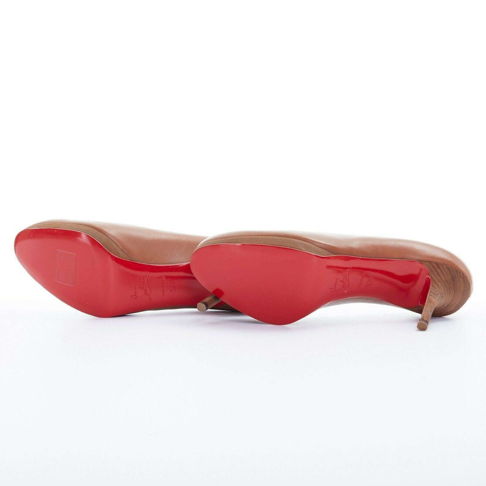 new CHRISTIAN LOUBOUTIN Prorata 90 Wood brown round toe platform heels 37.5 1