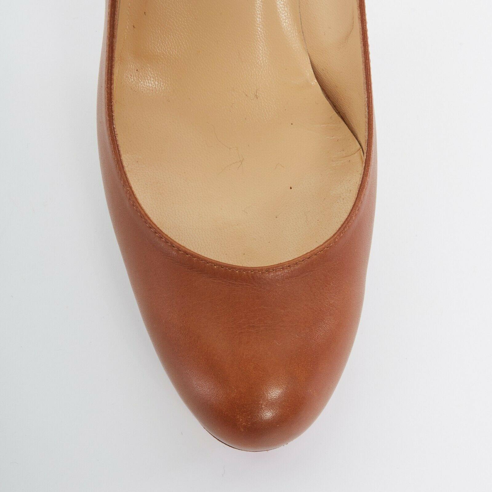 new CHRISTIAN LOUBOUTIN Prorata 90 Wood brown round toe platform heels 37.5 2