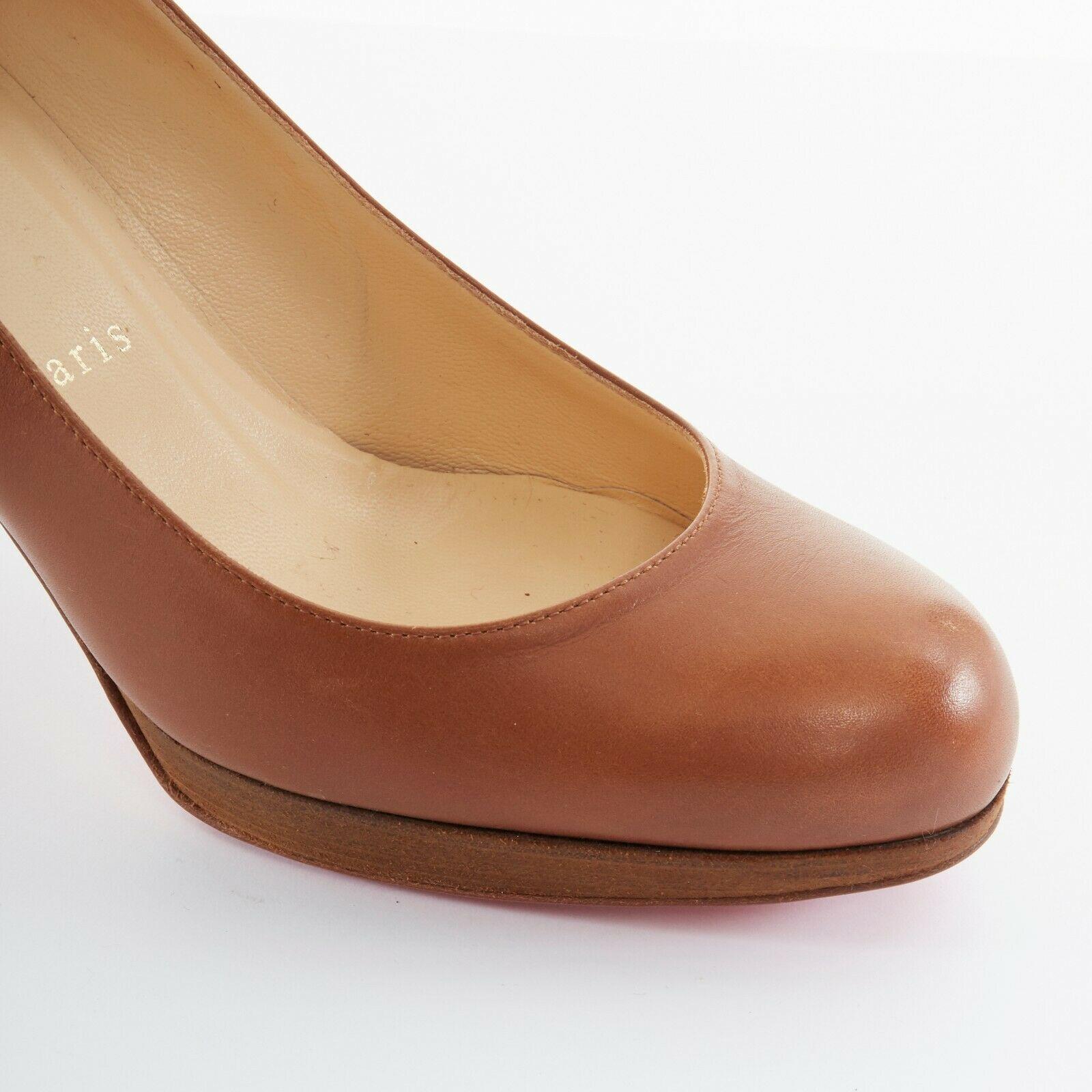 new CHRISTIAN LOUBOUTIN Prorata 90 Wood brown round toe platform heels 37.5 3