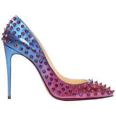 new CHRISTIAN LOUBOUTIN purple blue gradient spike stud pointed toe pump EU39