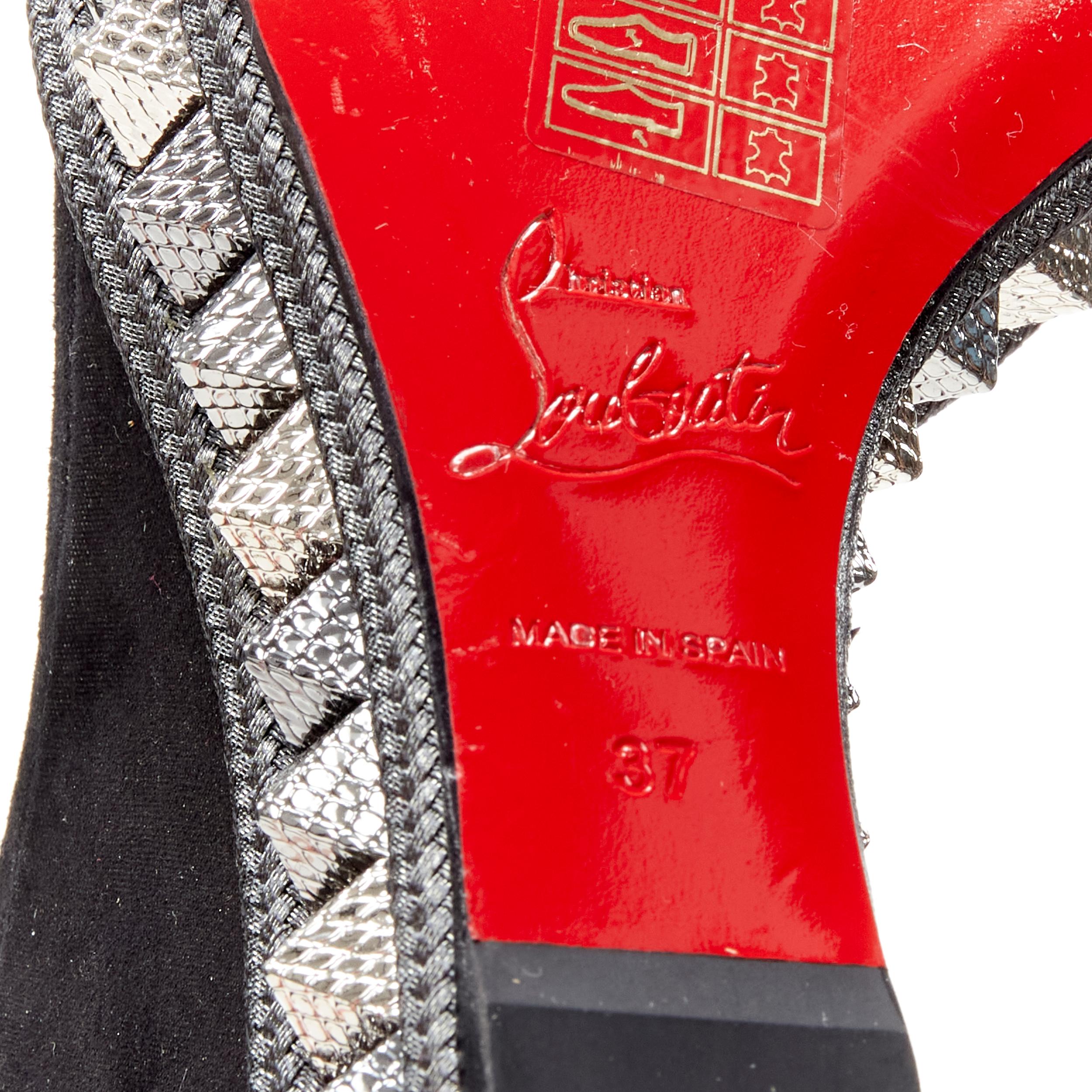 new CHRISTIAN LOUBOUTIN Pyraclou 110 black lame studded platform wedge EU37 3