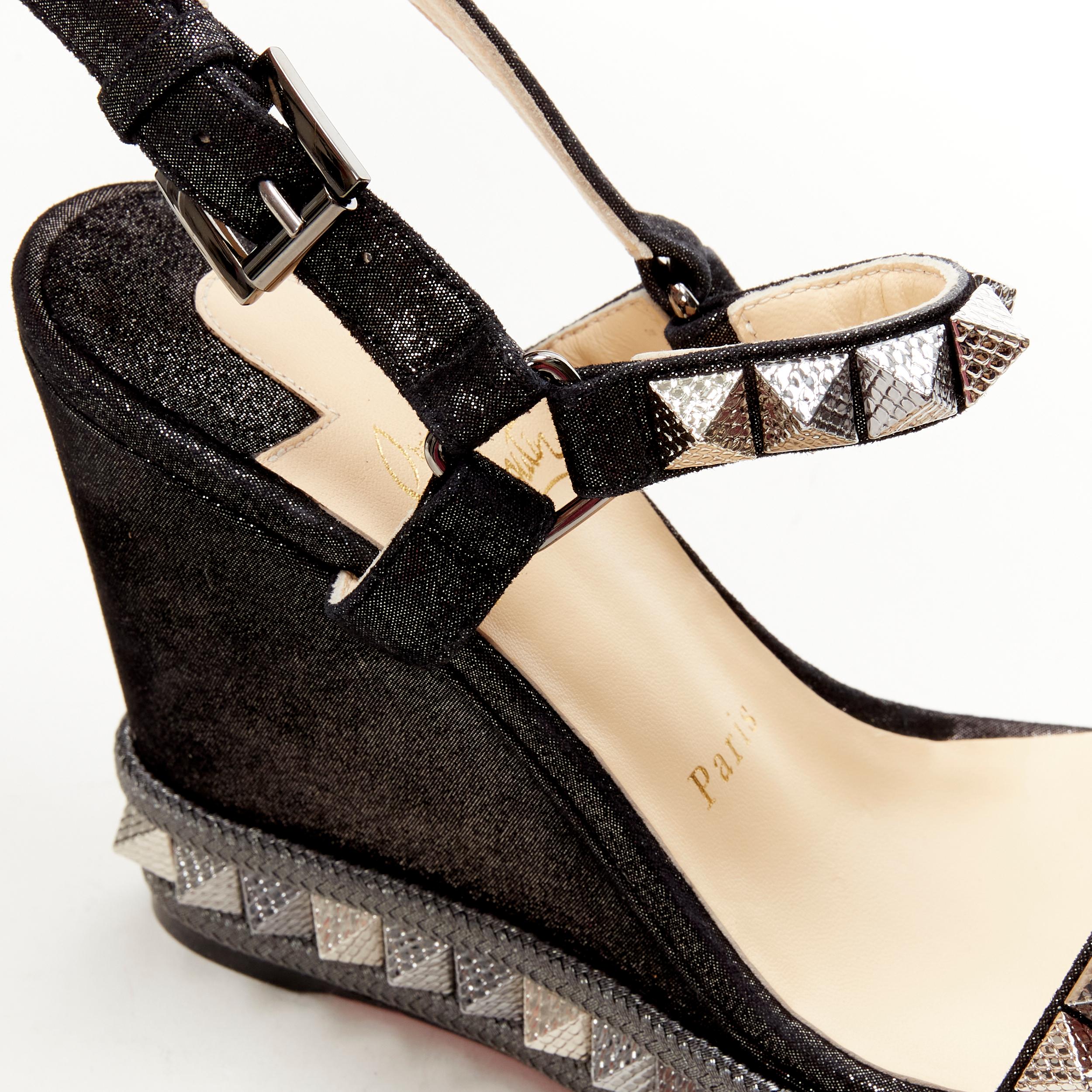 new CHRISTIAN LOUBOUTIN Pyraclou 110 black lame studded platform wedge EU37 1