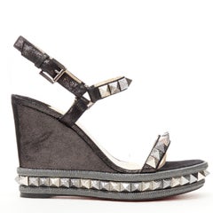 new CHRISTIAN LOUBOUTIN Pyraclou 110 black metallic lame studded platform EU37
