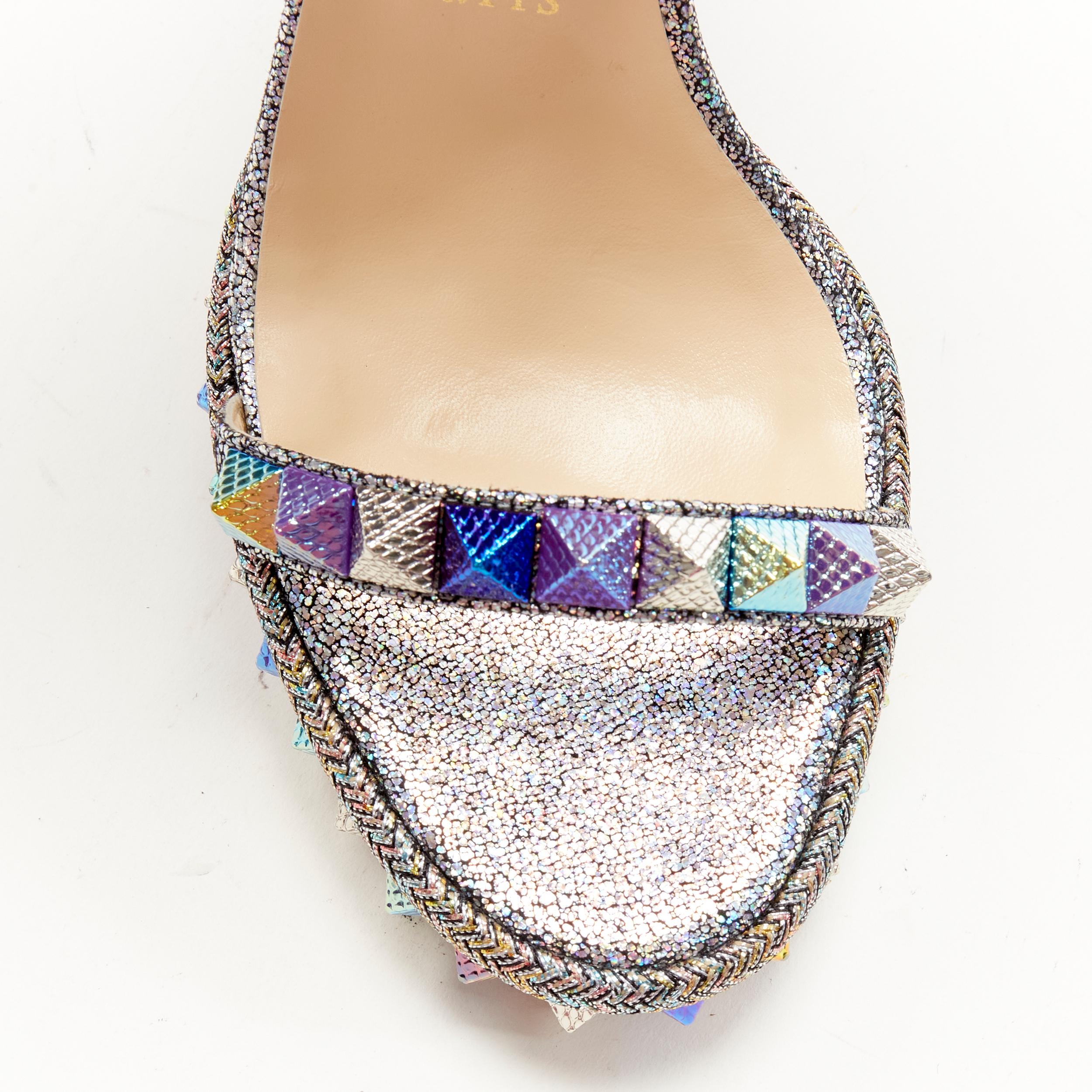 new CHRISTIAN LOUBOUTIN Pyraclou 110 silver lame stud platform wedge EU38 1