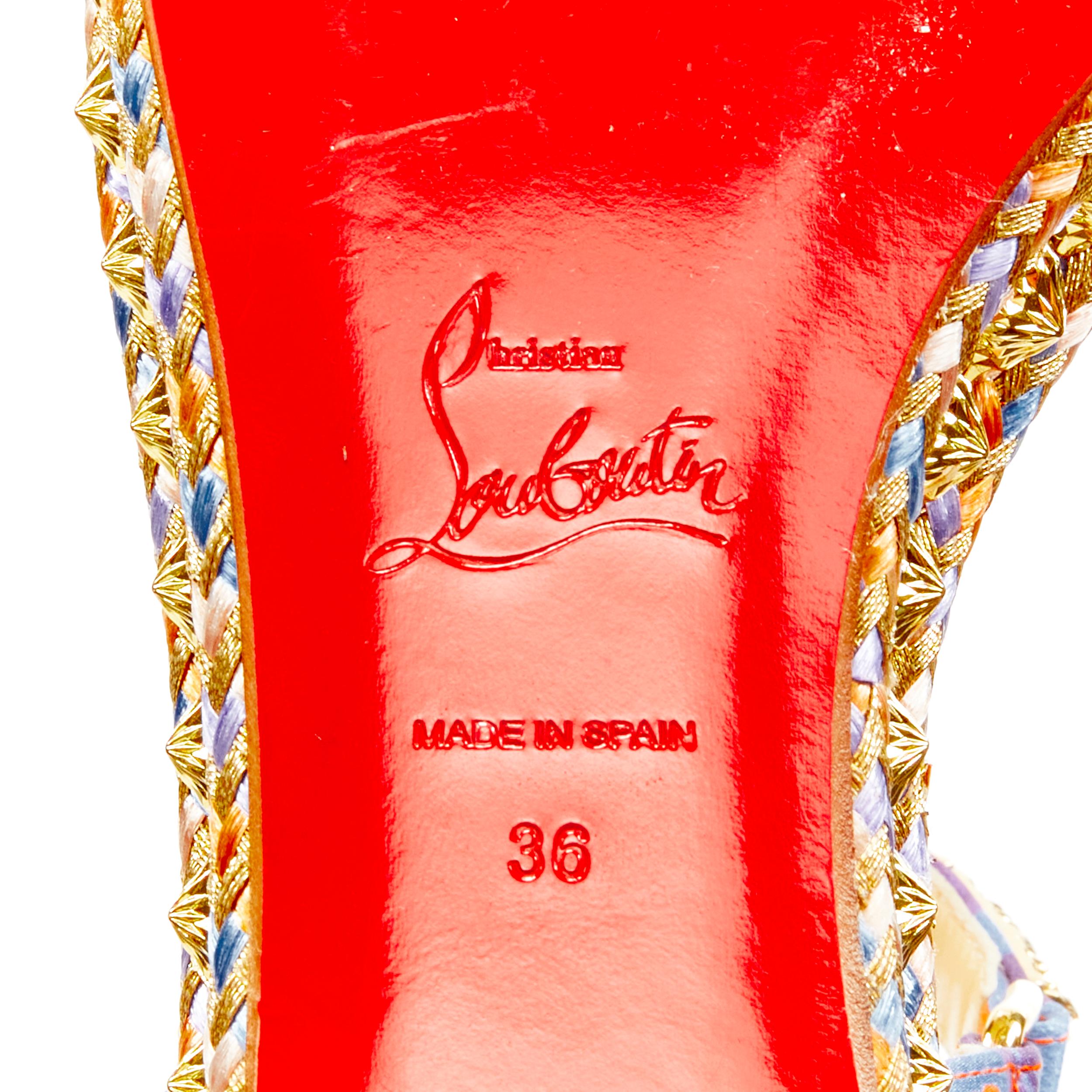 new CHRISTIAN LOUBOUTIN Pyraclou 60 Crepe Satin Raoul gold stud platforms EU36 4