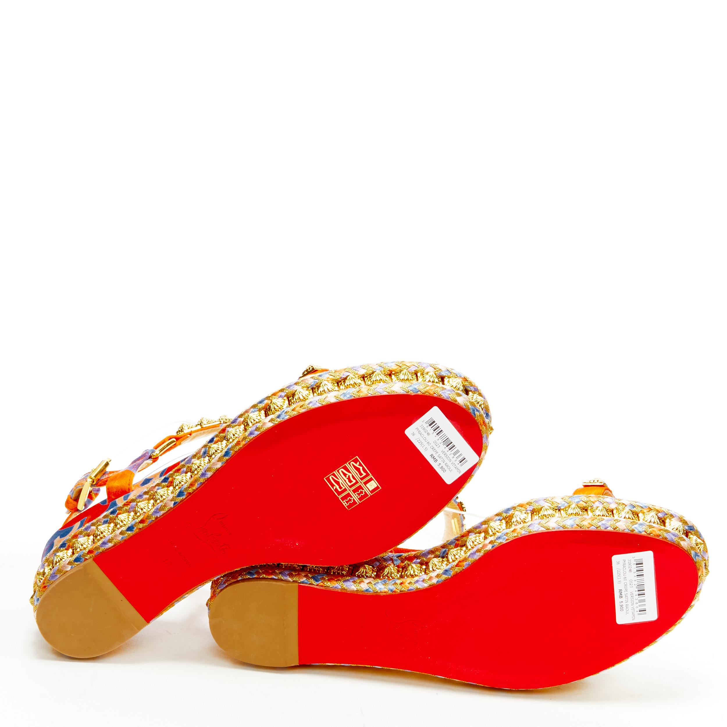 new CHRISTIAN LOUBOUTIN Pyraclou 60 Crepe Satin Raoul gold stud platforms EU36 5