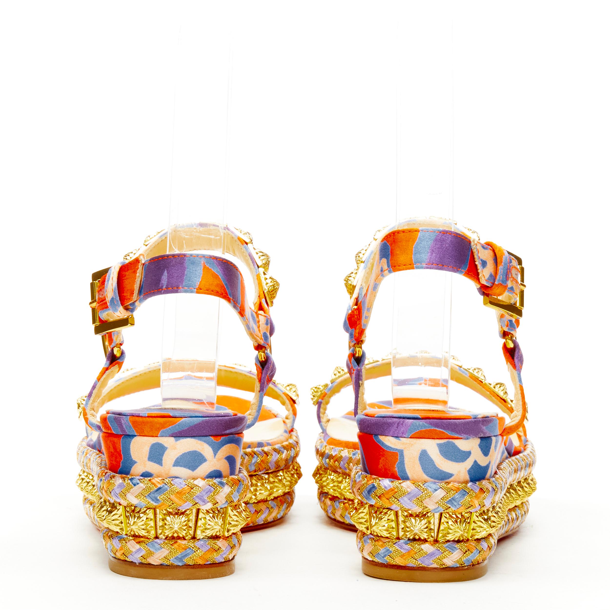 new CHRISTIAN LOUBOUTIN Pyraclou 60 Crepe Satin Raoul gold stud platforms EU36 In New Condition In Hong Kong, NT