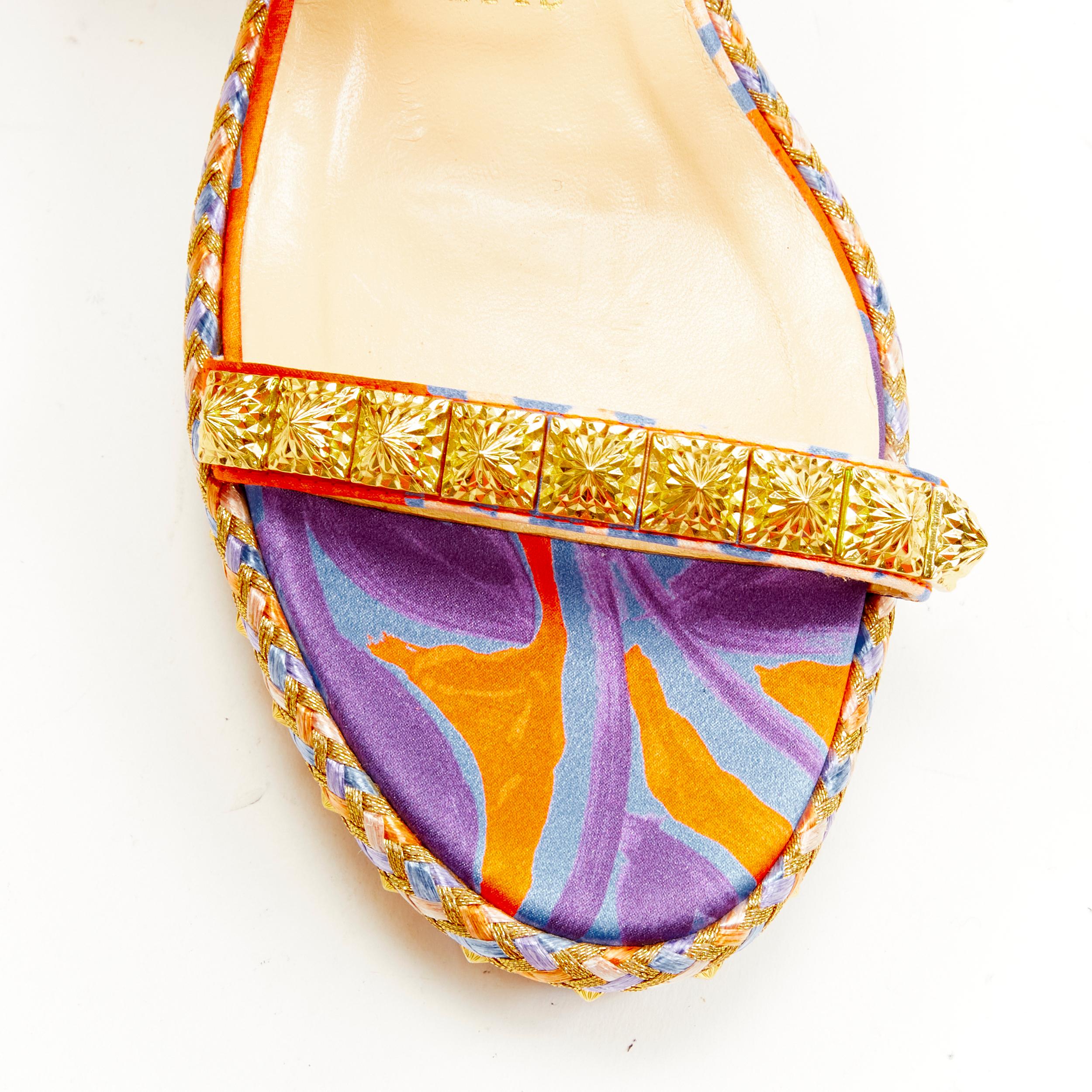 Women's new CHRISTIAN LOUBOUTIN Pyraclou 60 Crepe Satin Raoul gold stud platforms EU36