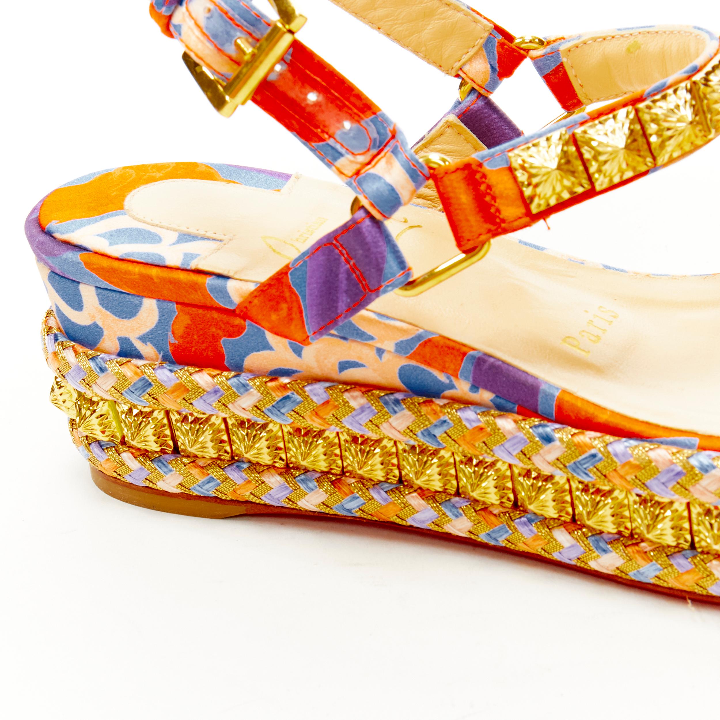 new CHRISTIAN LOUBOUTIN Pyraclou 60 Crepe Satin Raoul gold stud platforms EU36 2
