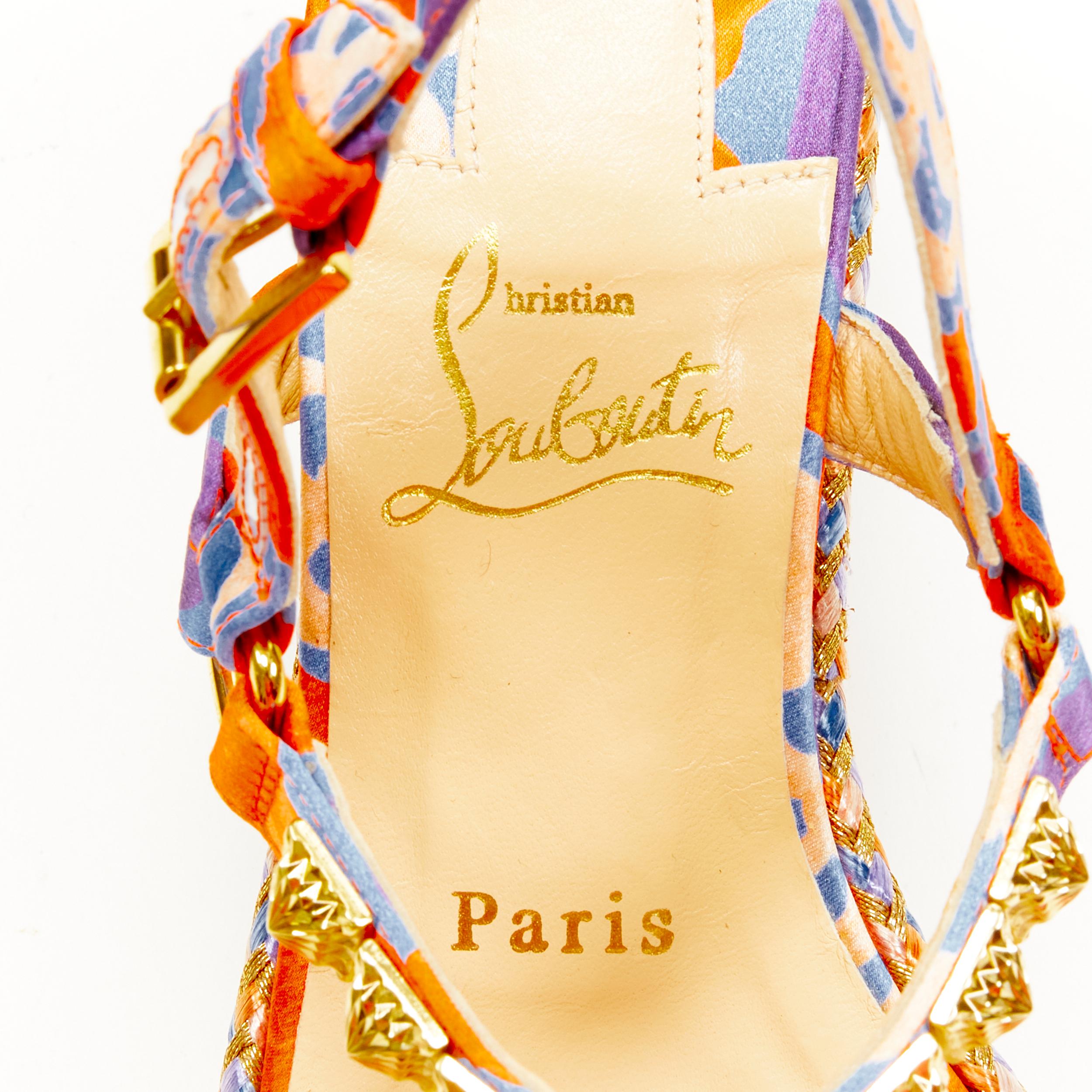 new CHRISTIAN LOUBOUTIN Pyraclou 60 Crepe Satin Raoul gold stud platforms EU36 3