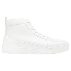 new CHRISTIAN LOUBOUTIN Rankick Flat white calf leather high top sneakers EU44
