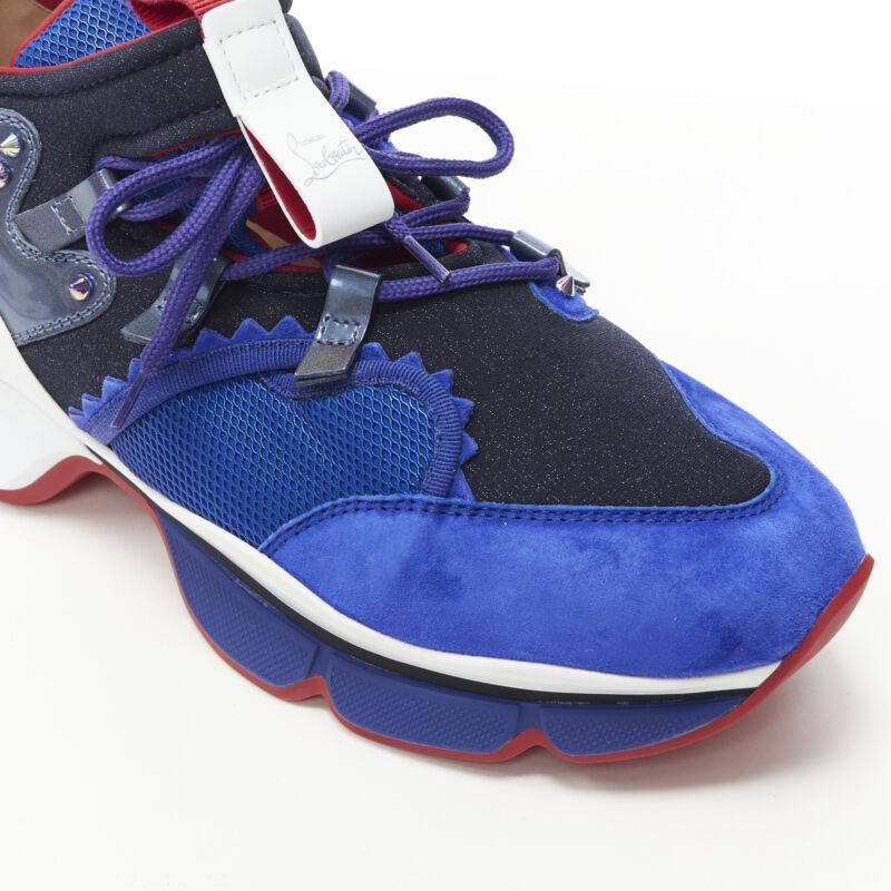Men's new CHRISTIAN LOUBOUTIN Red Runner blue suede low top sneakers EU43.5