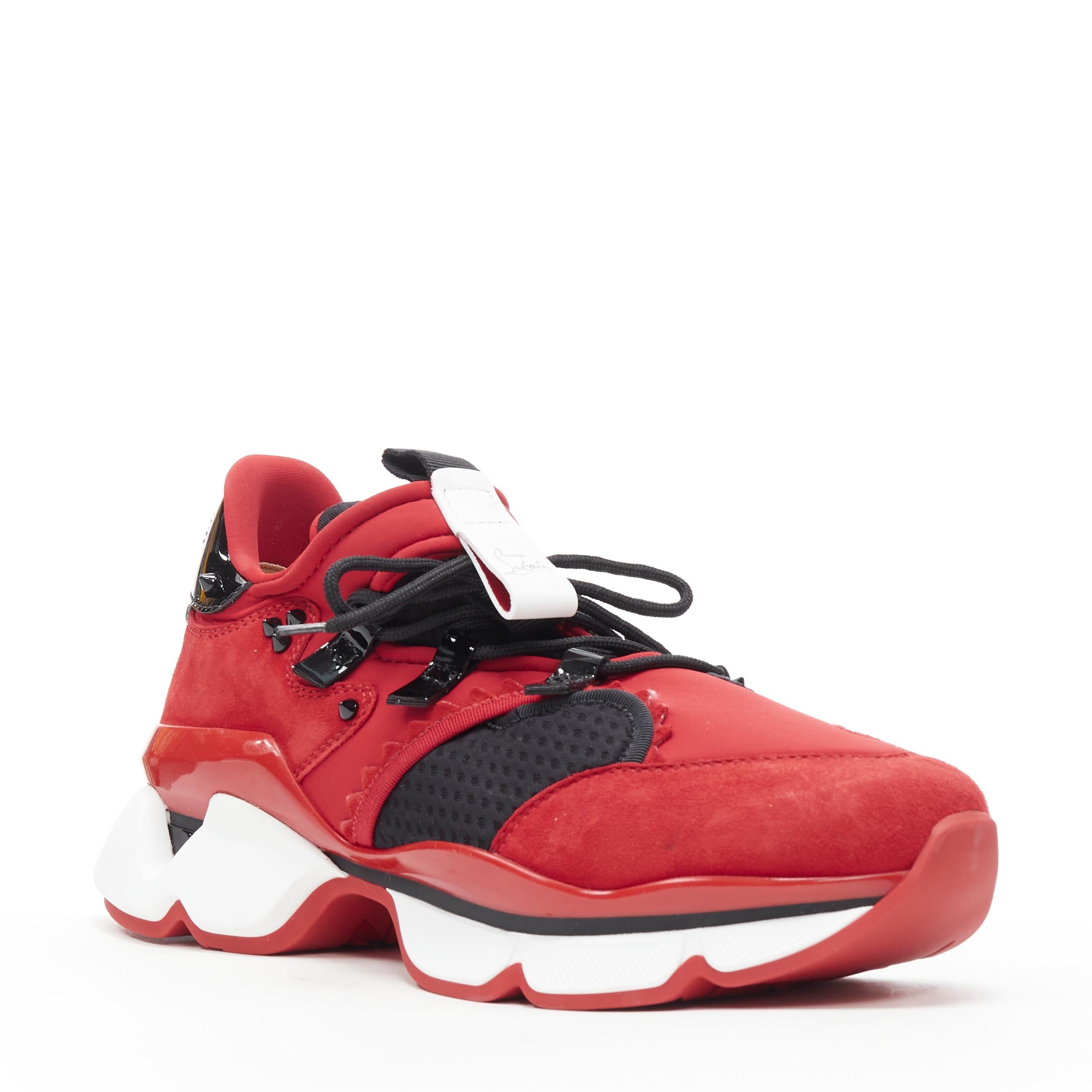 new CHRISTIAN LOUBOUTIN Red Runner red suede mesh chunky sole sneaker EU42 
Reference: TGAS/B00247 
Brand: Christian Louboutin 
Designer: Christian Louboutin 
Model: Red Runner 
Material: Suede 
Color: Red 
Pattern: Solid Closure: Lace Up 
Made in: