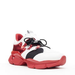 new CHRISTIAN LOUBOUTIN Red Runner white leather mesh chunky sole sneaker EU43