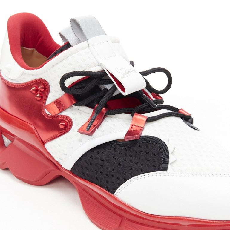 Men's new CHRISTIAN LOUBOUTIN Red Runner white leather mesh chunky sole sneaker EU43
