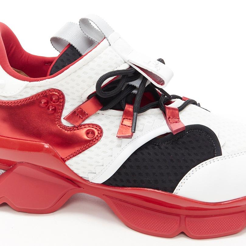 new CHRISTIAN LOUBOUTIN Red Runner white leather mesh chunky sole sneaker EU43 1